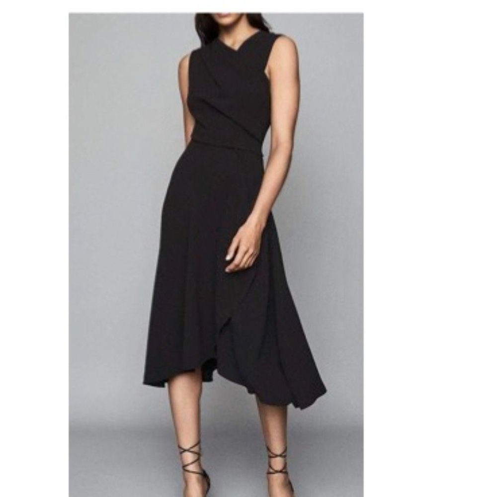Black Reiss Marlin Wrap Style Midi Dress - Picture 3 of 5